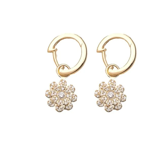 Memento Half Pave Diamond Flower Dangle Earring in White Gold